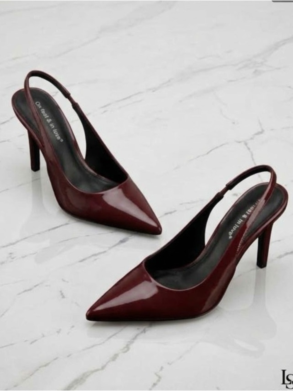 Pointed Slingback Heels in Burgundy Patent